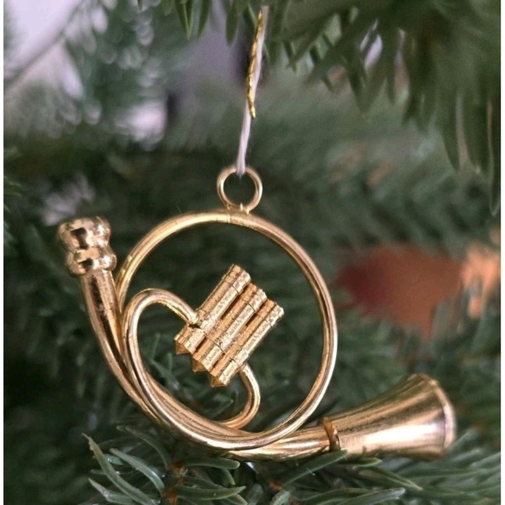 VTG Brass Musical Instrument Christmas Ornaments Set 4‎ French Horns & Trombone